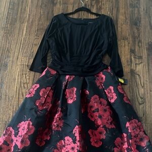 Elegant Black and Red Floral Dress